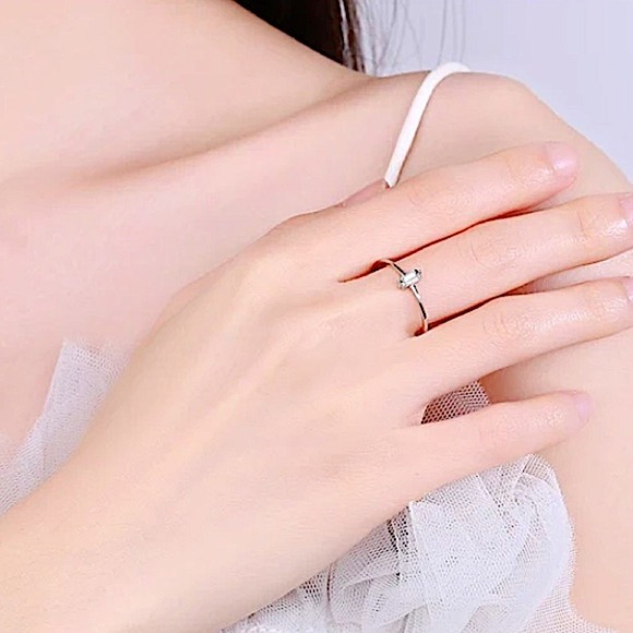 Sterling Silver Rectangular Cubic Zircon Ring Minimalist, Dainty Diamond Size 7 - Picture 8 of 11